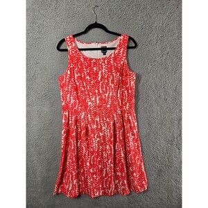 RMLL Linen Blend Dress Sz 10 Hot Coral Orange Floral Pleated Boho Modest Resort